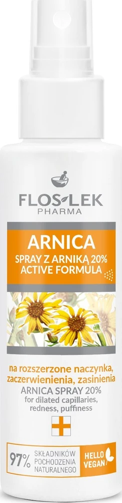 Floslek Arnica purškalas su arnika 20% aktyvi formulė išsiplėtusiems kapiliarams, paraudimui ir mėlynėms 100ml