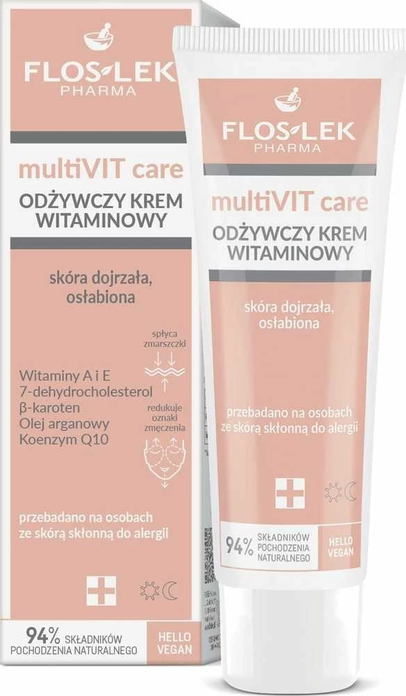 „Floslek multiVIT care“ maitinamasis vitaminų kremas brandžiai ir nusilpusiai odai, 50 ml