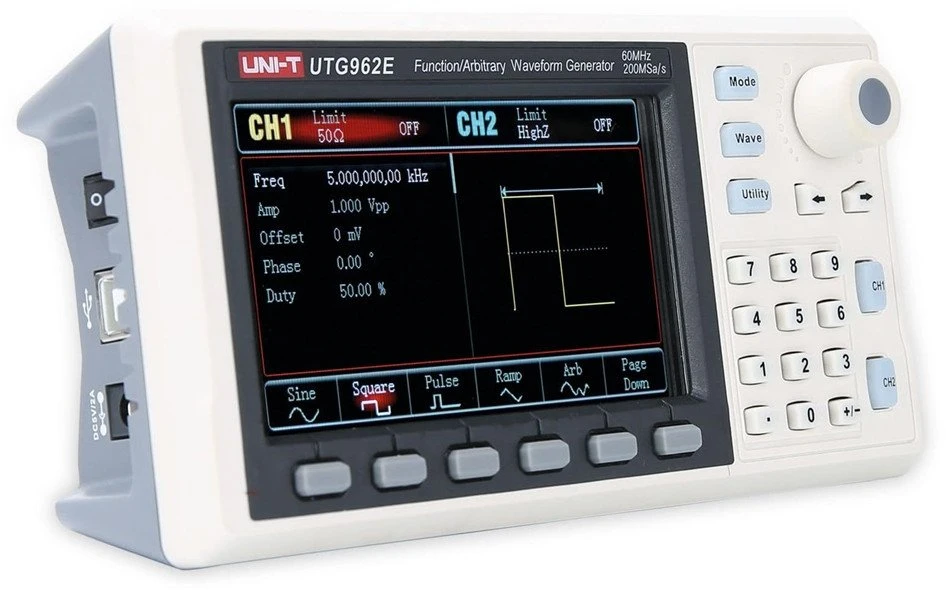 Funkcinis ir laisvos formos signalų generatorius, 60MHz; 2 kanalai, 14bit, 200 MSa/s, LCD TFT 4,3"; UNI-T