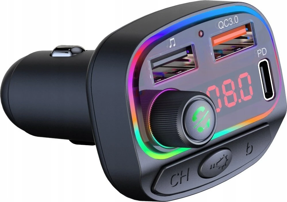 FM siųstuvas Bounn automobilinis įkroviklis QC3.0+PD18W C14