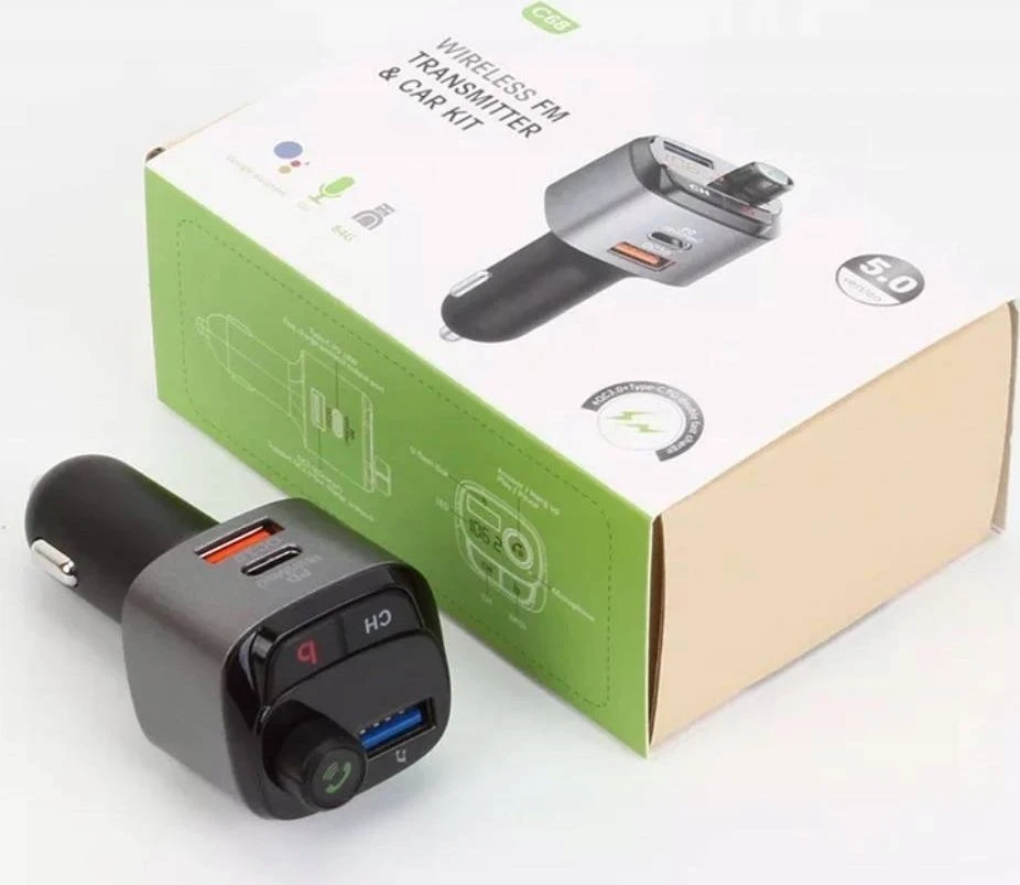 FM siųstuvas Bounn FM siųstuvo automobilinis įkroviklis QC3.0+PD20W