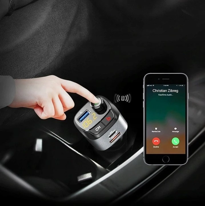 FM siųstuvas Bounn FM siųstuvo automobilinis įkroviklis QC3.0+PD20W