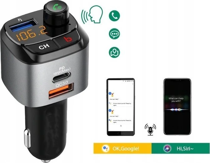 FM siųstuvas Bounn FM siųstuvo automobilinis įkroviklis QC3.0+PD20W