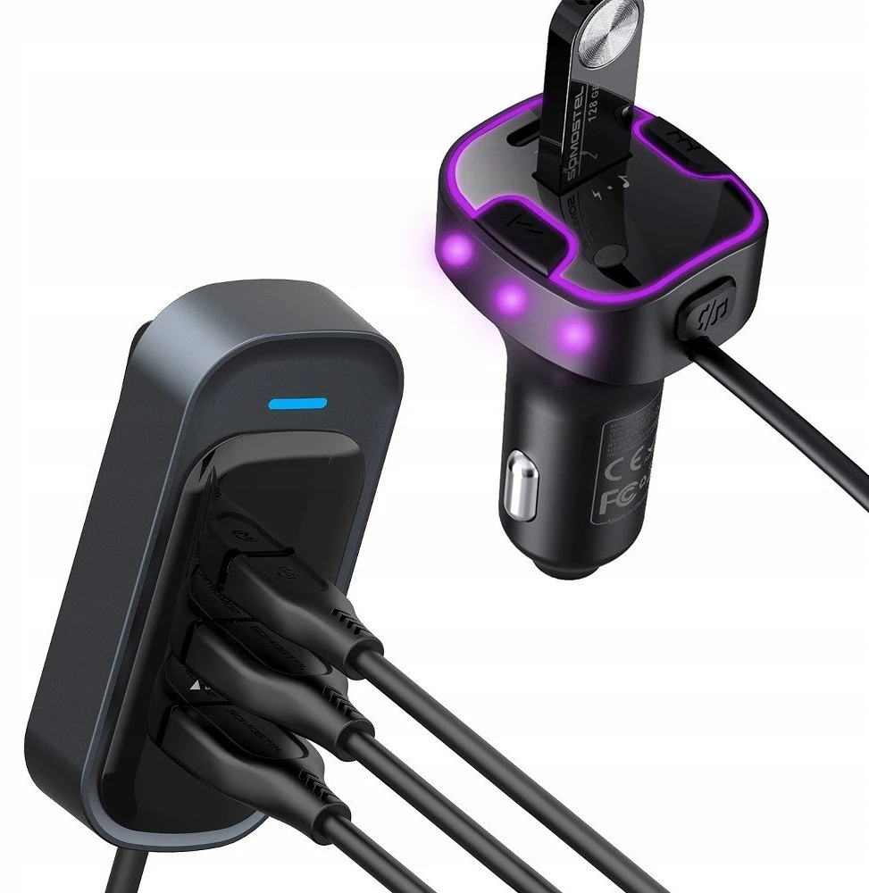 FM siųstuvas Somostel Somostel siųstuvas 3x USB / 2x Typ-C 3.1A QC PD juodas SMS-A110 (35538)