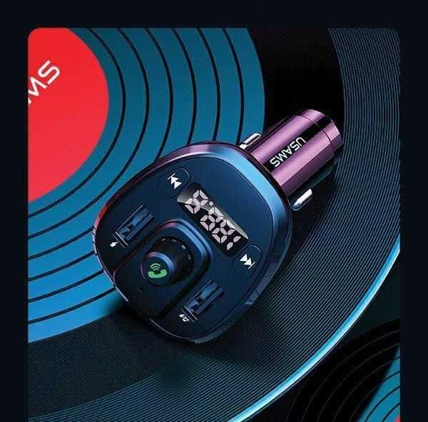 USAMS laisvų rankų įranga C21 su FM siųstuvu, Bluetooth 5.0, MP3, 2xUSB 3.4A juodos spalvos CC115GC