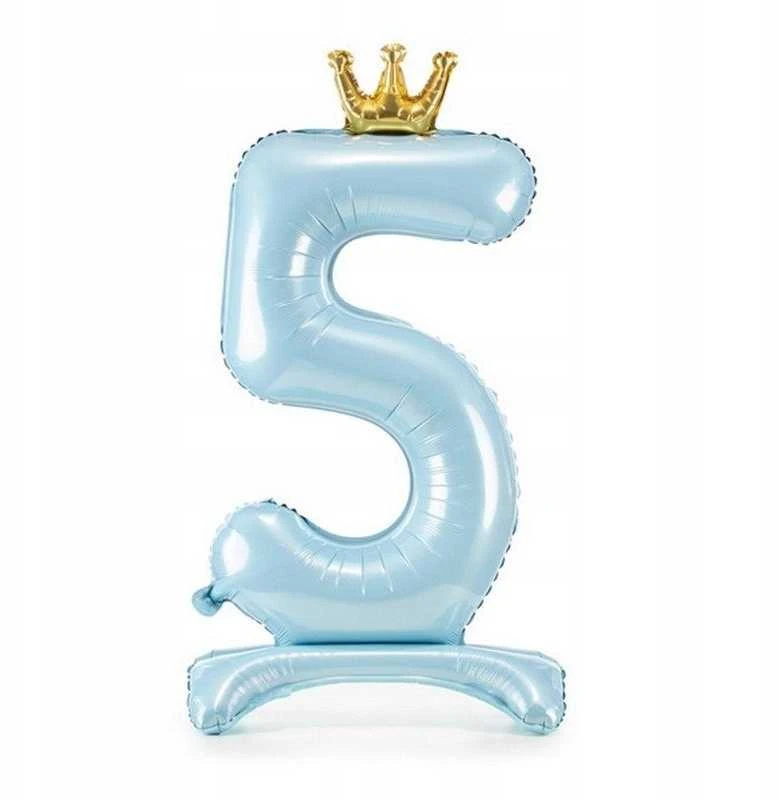PartyDeco Folinis pastatomas balionas skaičius "5" melsvas 84cm