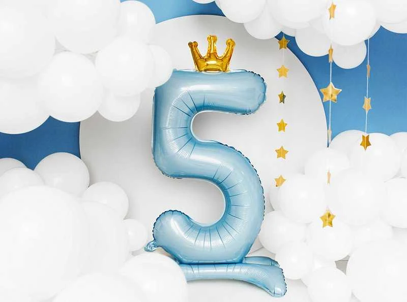 PartyDeco Folinis pastatomas balionas skaičius "5" melsvas 84cm