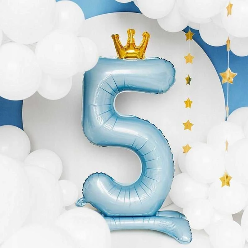 PartyDeco Folinis pastatomas balionas skaičius "5" melsvas 84cm