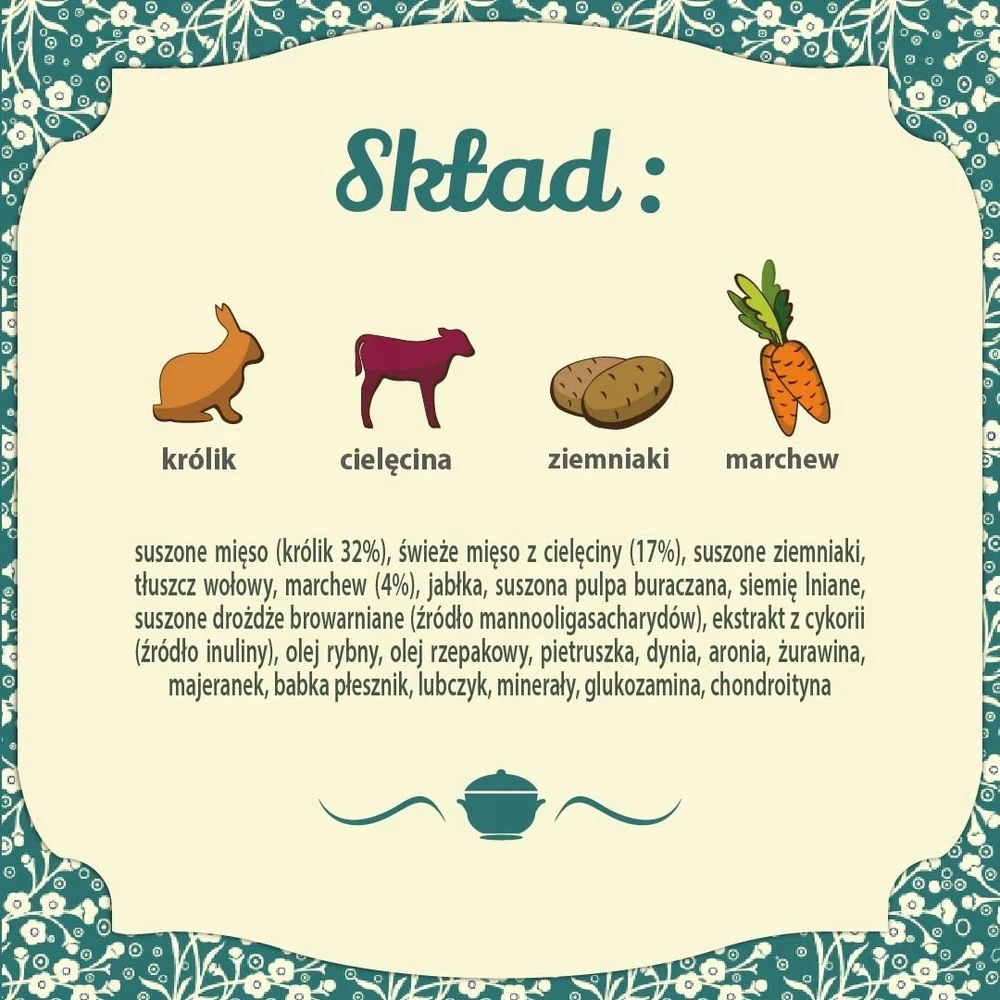 FOLK Junior Small breeds švelnus šuniukų ėdalas su triušiena, veršiena ir morkomis – dešrelės. Maistas šunims – 1,6kg.