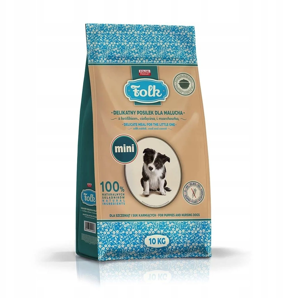 FOLK Junior Small breeds švelnus šuniukų ėdalas su triušiena, veršiena ir morkomis – dešrelės. Maistas šunims – 10 kg.