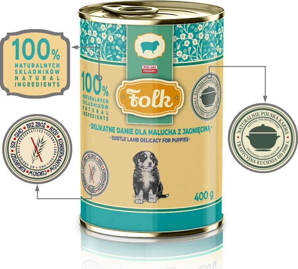 FOLK Delicate meal for puppies su ėriena mono - wet dog food - 400g