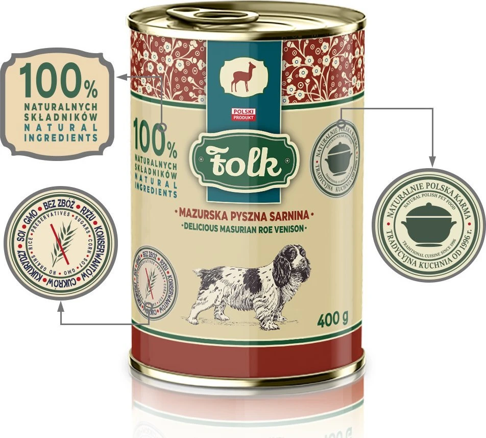 FOLK Delicious Masurian roe venison Mono - wet dog food - 400g