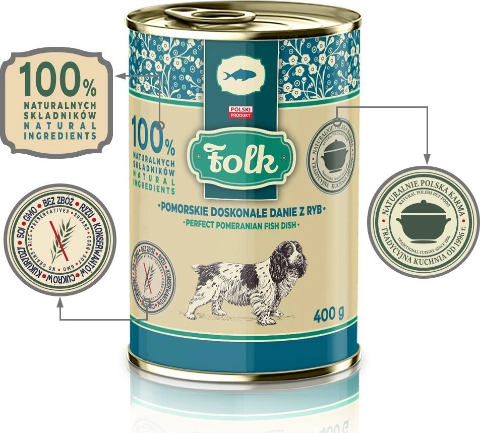 FOLK Pomeranian puiki žuvies mėsos ėdalas šunims – šlapias Maistas šunims – 400g