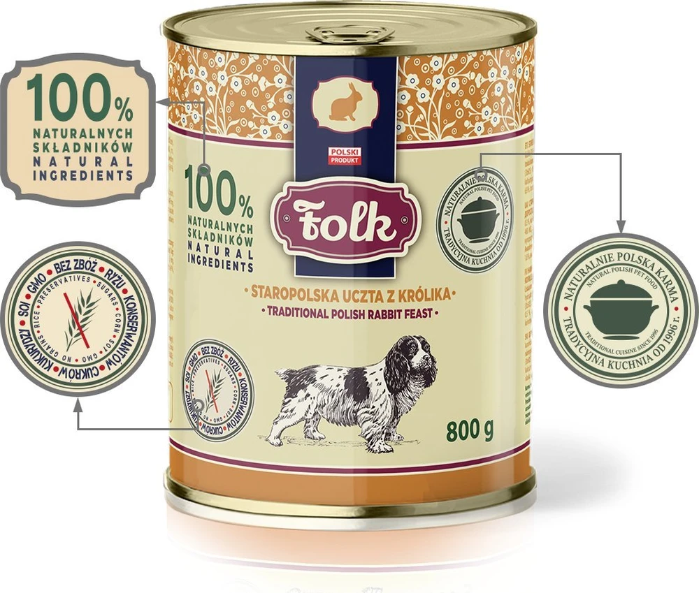FOLK Traditional polish rabbit feast – drėgnas ėdalas šunims – 800g