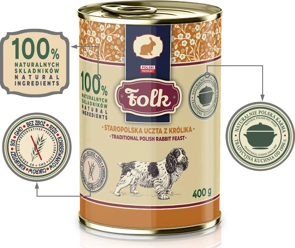 FOLK Traditional polish rabbit feast – drėgnas ėdalas šunims – 400g