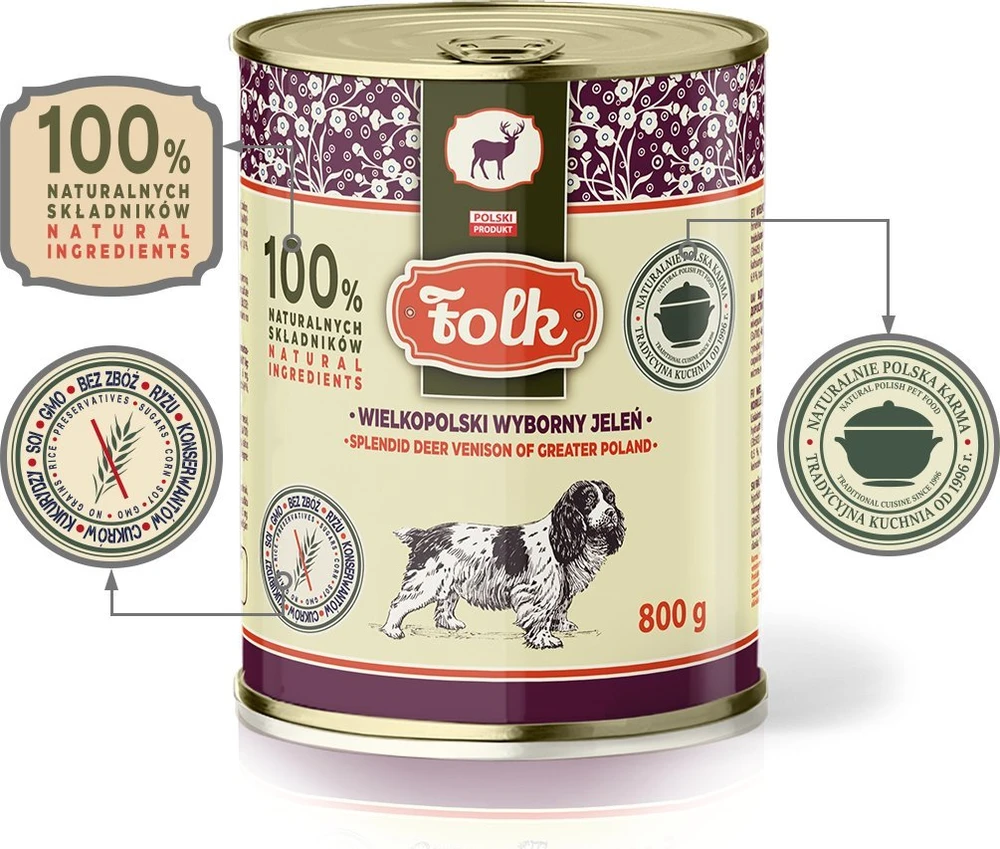 FOLK Splendid deer venison of Greater Poland – drėgnas ėdalas šunims – 800g