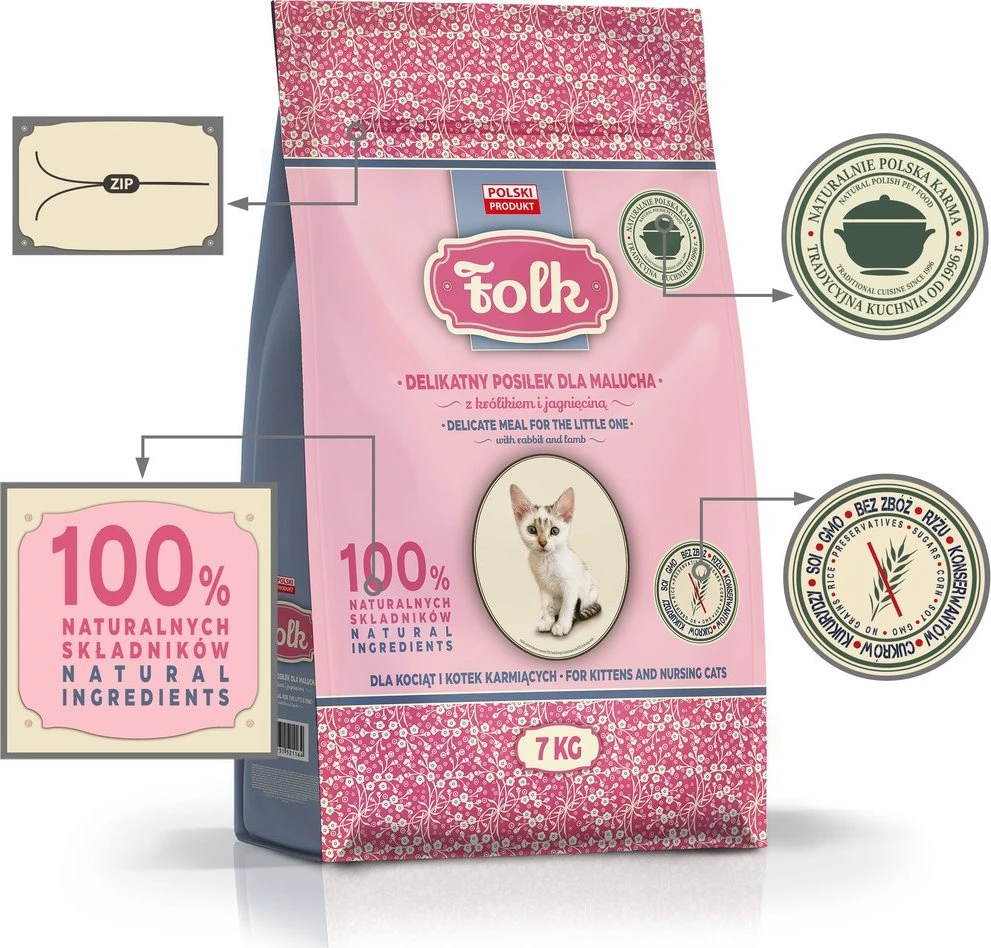FOLK Gentle meal for kittens with rabbit and ėriena – sausas kačių maistas – 7kg