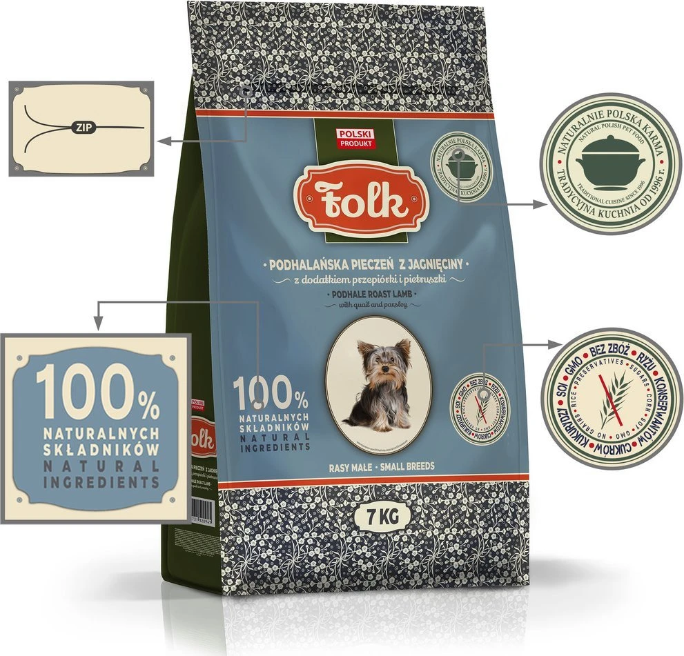 FOLK Small breeds Podhale-style ėriena roast with quail and parsley – sausas Maistas šunims – 7kg