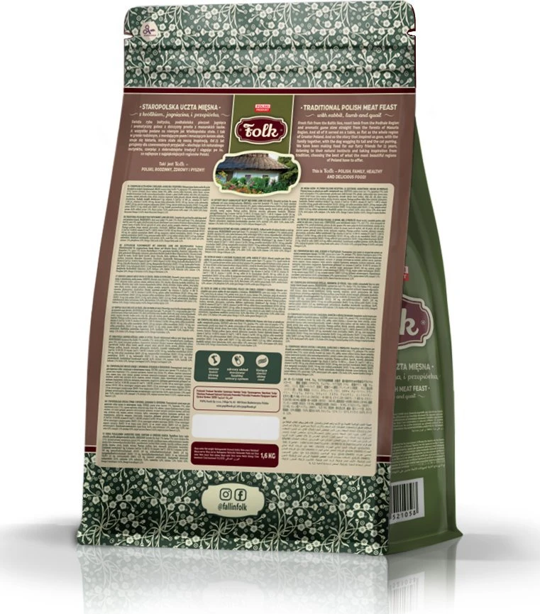 FOLK Small breeds Traditional polish meat feast with rabbit, ėriena and quail – sausas Maistas šunims – 1,6kg