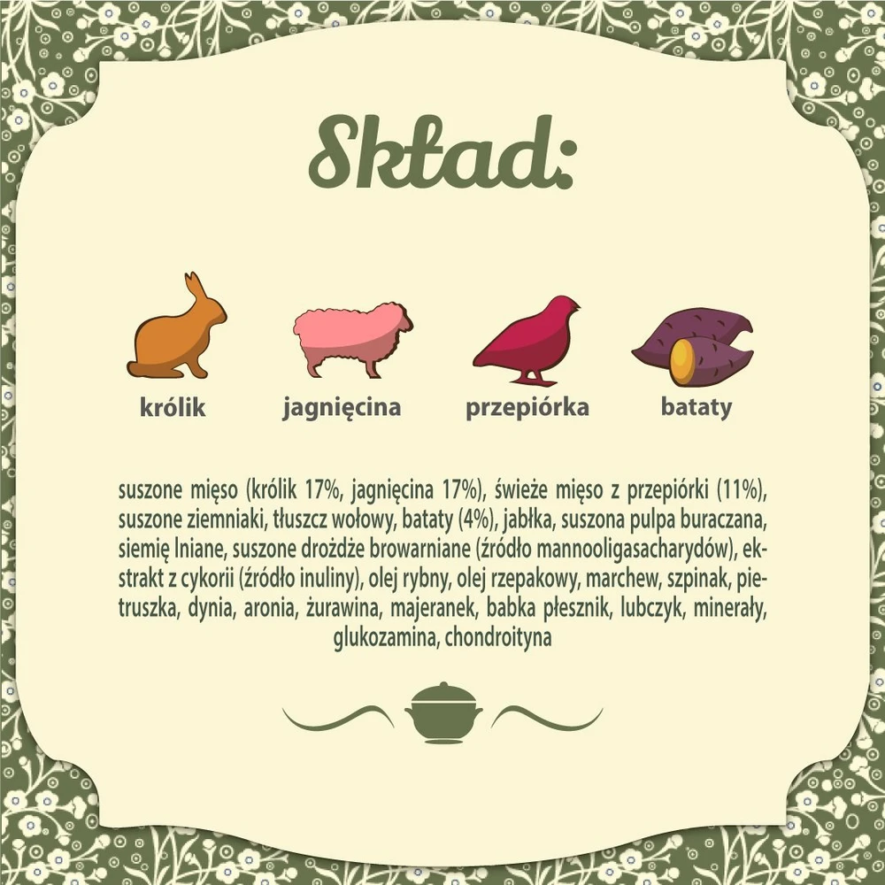 FOLK Small breeds Traditional polish meat feast with rabbit, ėriena and quail – sausas Maistas šunims – 1,6kg