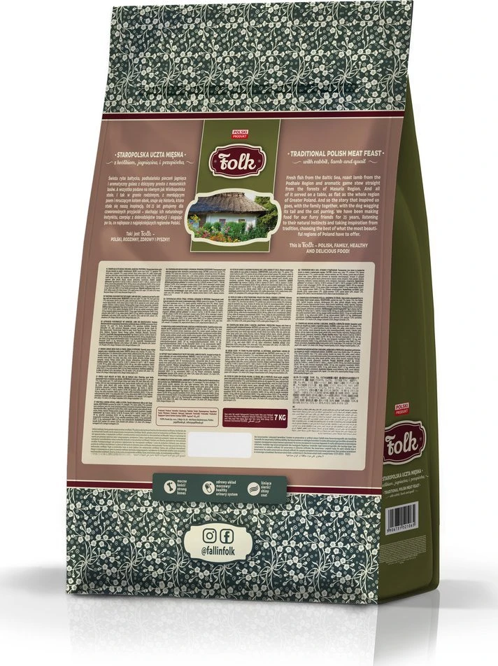 FOLK Small breeds Traditional polish meat feast with rabbit, ėriena and quail – sausas Maistas šunims – 7kg