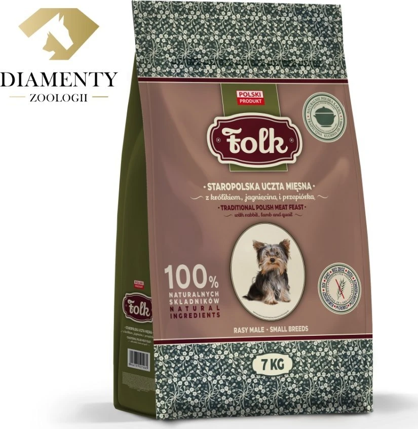 FOLK Small breeds Traditional polish meat feast with rabbit, ėriena and quail – sausas Maistas šunims – 7kg