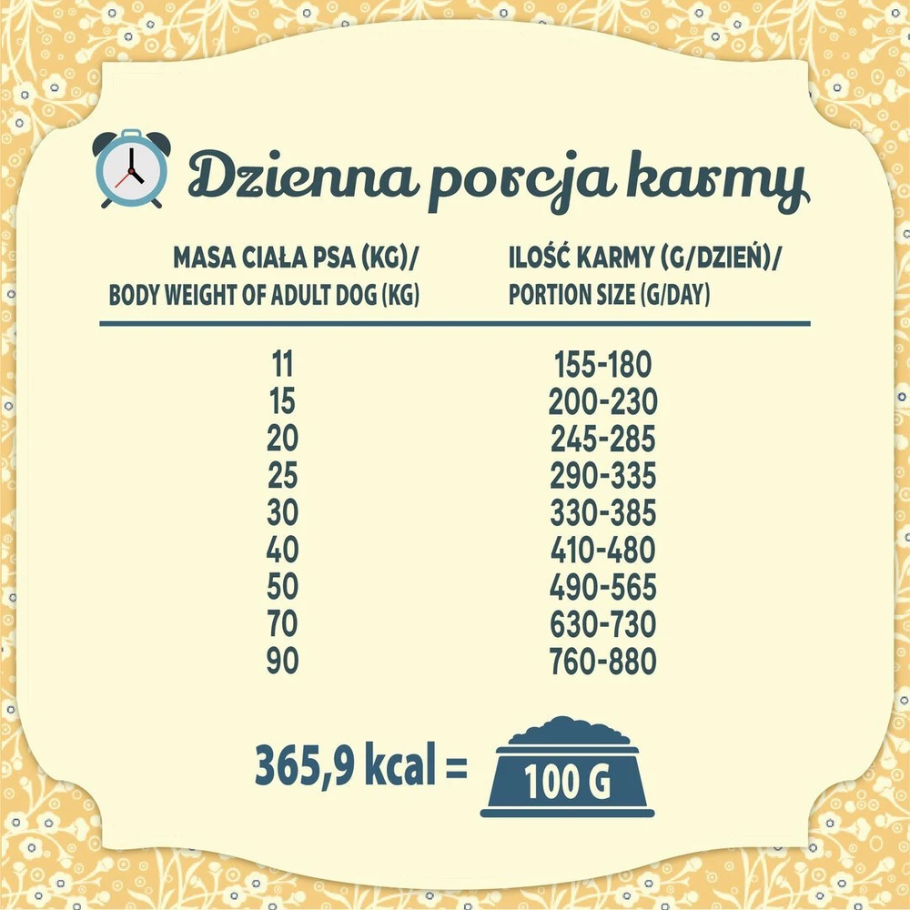 FOLK Vidutinių ir didelių veislių žuvies specialybė – kašubų stiliaus žuvies patiekalas su obuoliais, petražolėmis ir gelsve – dešrelės. Maistas šunims – 12 kg.