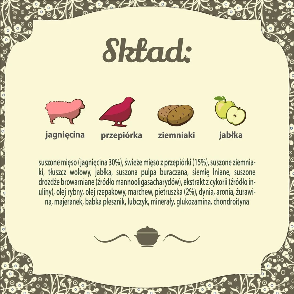 FOLK Medium and large breeds Podhale-style ėriena roast with quail and parsley – sausas Maistas šunims – 12kg