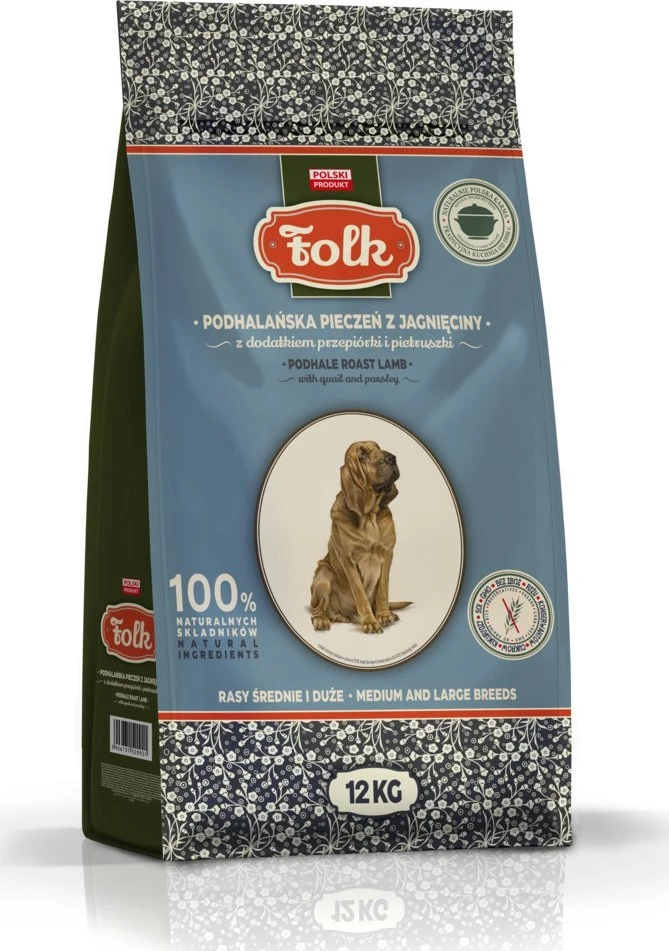 FOLK Medium and large breeds Podhale-style ėriena roast with quail and parsley – sausas Maistas šunims – 12kg