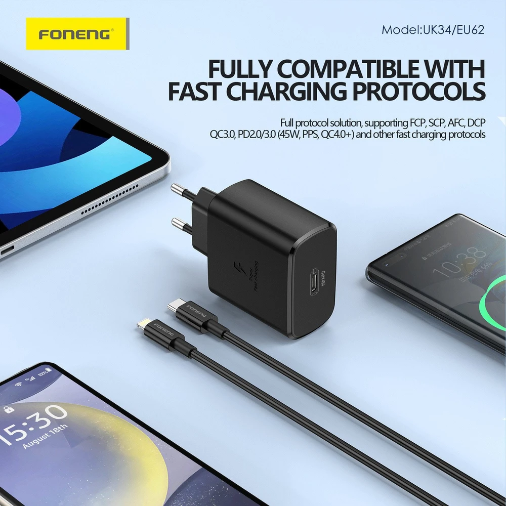 Foneng EU62 USB-C 45W maitinimo įkroviklis (juodas)