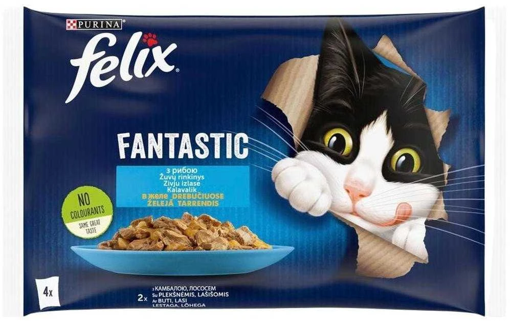 Konservuotas kačių ėdalas FELIX Fantastic žuvies sk., 4x85 g