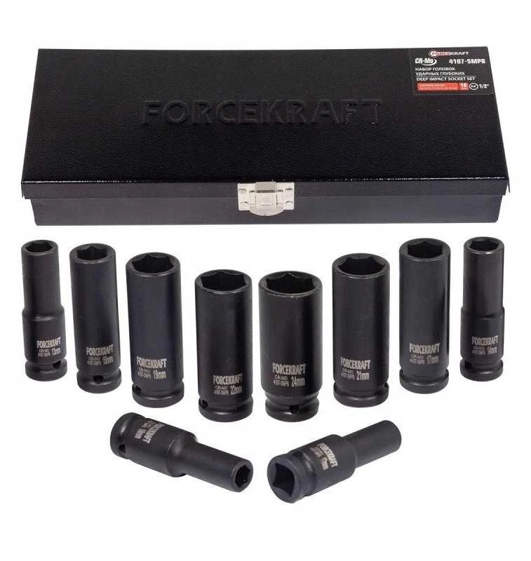 Forcekraft Giluminio smūginio galvučių rinkinys 1/2'' 10 dalių (6 briaunų) (10-24mm)