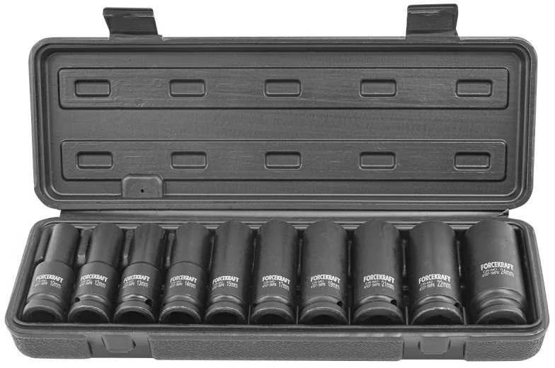 Forcekraft Giluminio smūginio galvučių rinkinys 1/2'' 10 dalių (6 briaunų) (10-24mm)