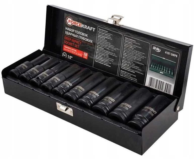 Forcekraft Giluminio smūginio galvučių rinkinys 1/2'' 10 dalių (6 briaunų) (10-24mm)