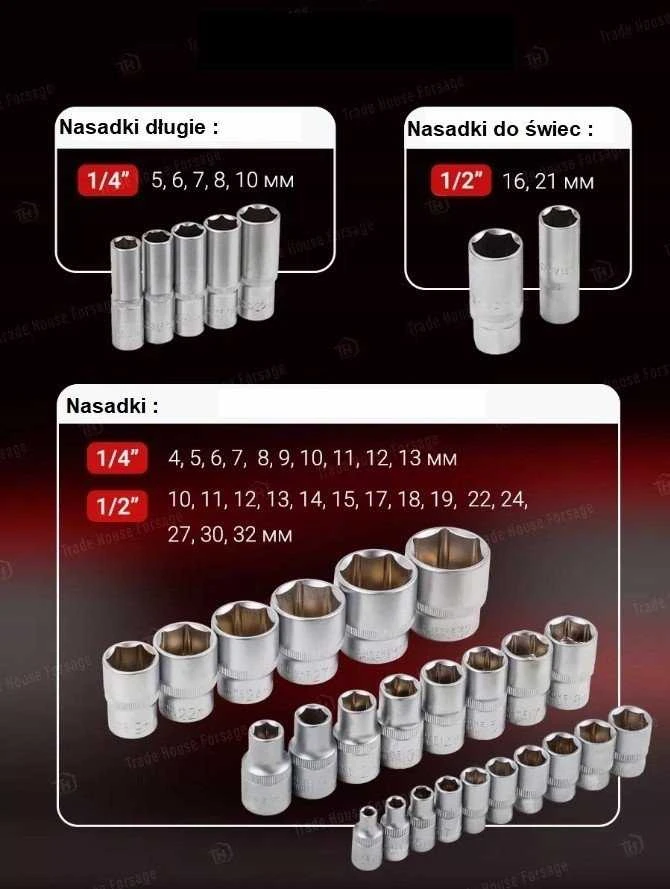 Įrankių rinkinys Forcekraft Įrankių rinkinys 1/2'' i 1/4'' 78el. (6-kątnych) (4-32mm)
