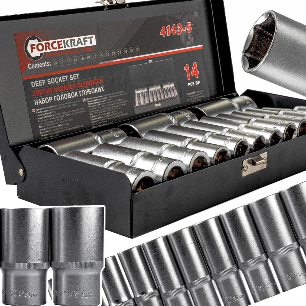Forcekraft FORCEKRAFT giliųjų 1/2'' šešiabriaunių antgalių rinkinys, 14 elementų + lagaminėlis