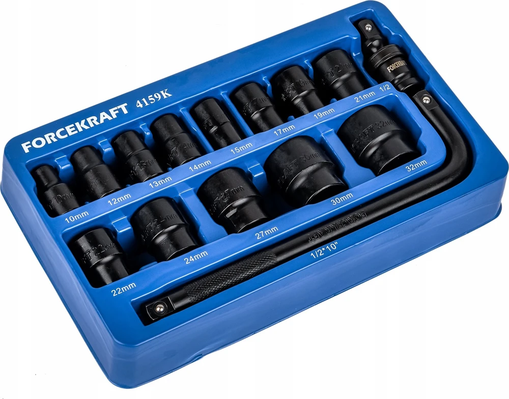 Forcekraft Smūginių galvučių rinkinys 1/2'' 15 vnt. (šešiabriaunių)