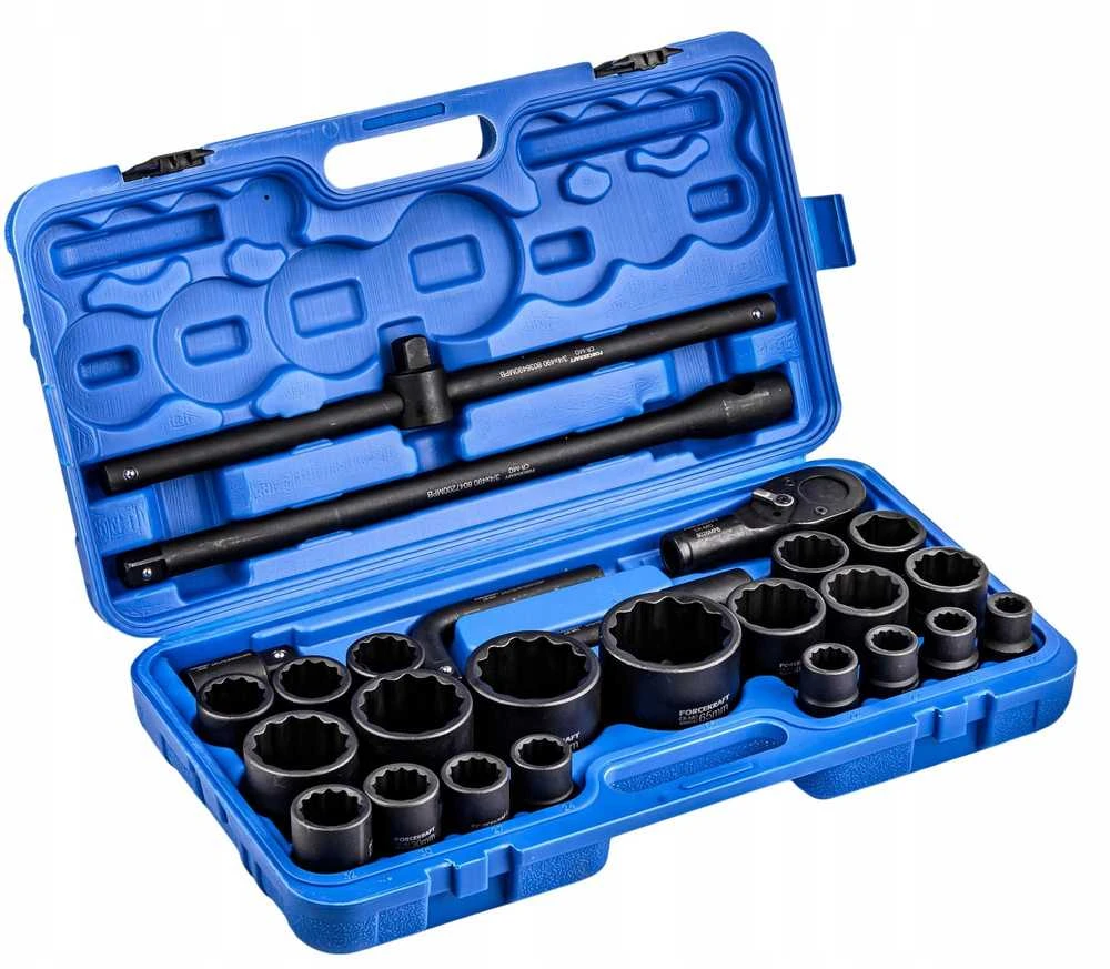Forcekraft Smūginių įrankių rinkinys 26 vnt. 3/4'' (17-50mm) ir 1'' (55-65mm) (12 briaunų)