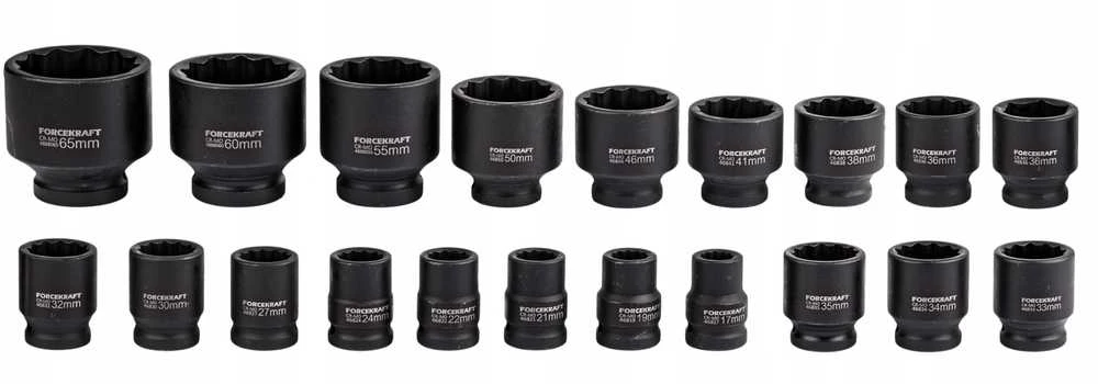 Forcekraft Smūginių įrankių rinkinys 26 vnt. 3/4'' (17-50mm) ir 1'' (55-65mm) (12 briaunų)
