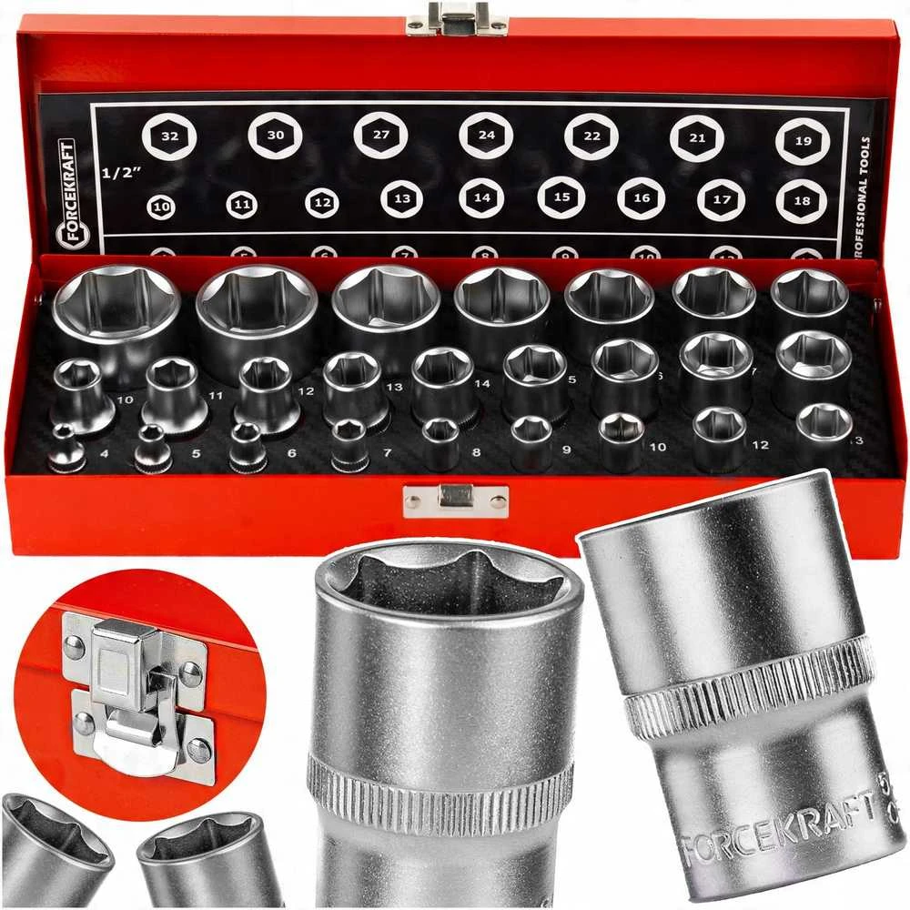Forcekraft Antgalių rinkinys 1/4'' & 1/2'' 25 vnt. (4-32mm) (6-kampiai)