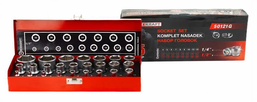 Forcekraft Antgalių rinkinys 1/4'' & 1/2'' 25 vnt. (4-32mm) (6-kampiai)