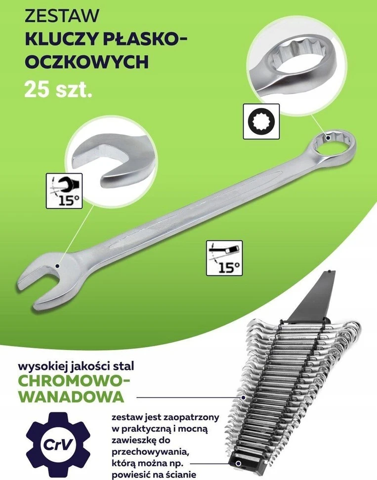 Forcekraft Rinkinys plokščių dvikilpių veržliarakčių 25el. (6-32mm) Cr-V