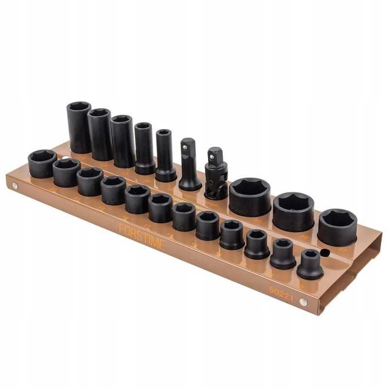 Forcekraft smūginių antgalių rinkinys 1/2'' 22 vnt. (10-32mm) (6 briaunų)