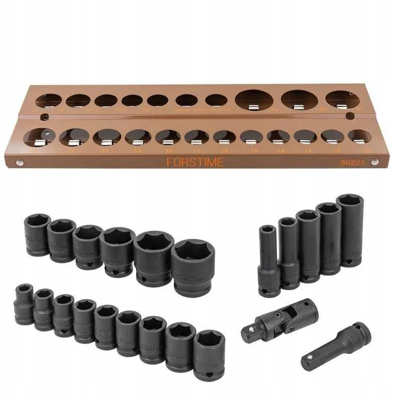 Forcekraft smūginių antgalių rinkinys 1/2'' 22 vnt. (10-32mm) (6 briaunų)