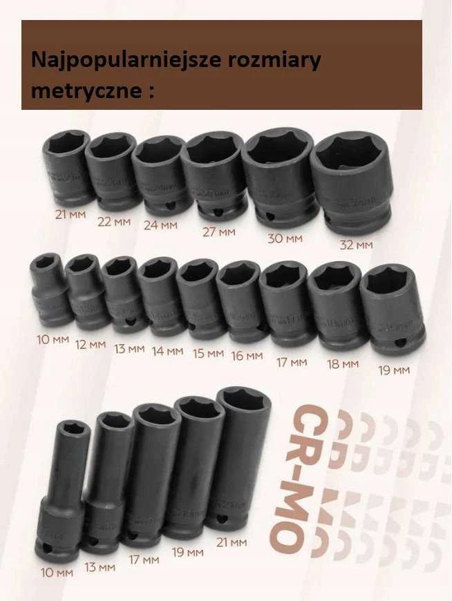 Forcekraft smūginių antgalių rinkinys 1/2'' 22 vnt. (10-32mm) (6 briaunų)