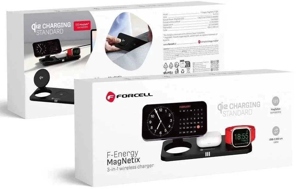 Belaidis įkroviklis Forcell F-Energy 3in1 MagNetix USB C Qi2 20,5W, suderinamas su MagSafe juodas 0INT