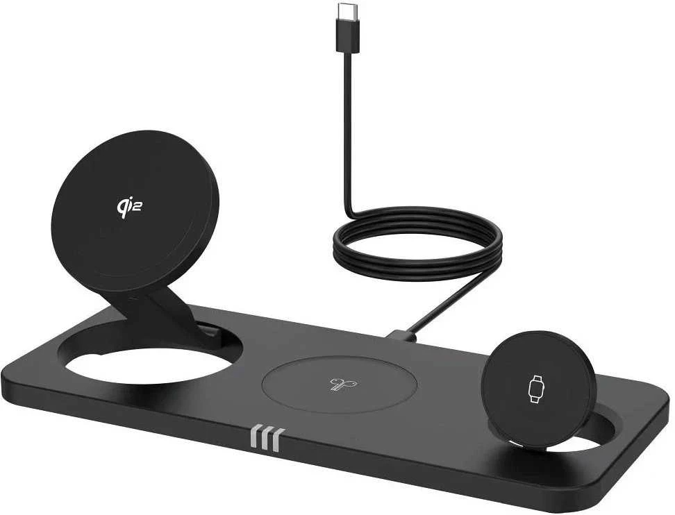 Belaidis įkroviklis Forcell F-Energy 3in1 MagNetix USB C Qi2 20,5W, suderinamas su MagSafe juodas 0INT