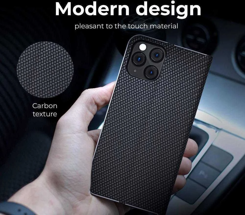 Dėklas Forcell Oem LUNA Book Carbon skirtas Xiaomi Redmi 10 / 10 2022 juodos spalvos