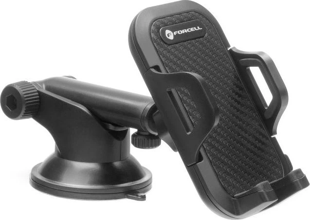 Automobilinis universalus telefono laikiklis Forcell regular arm tvirtinamas ant prietaisų skydelio, juodas