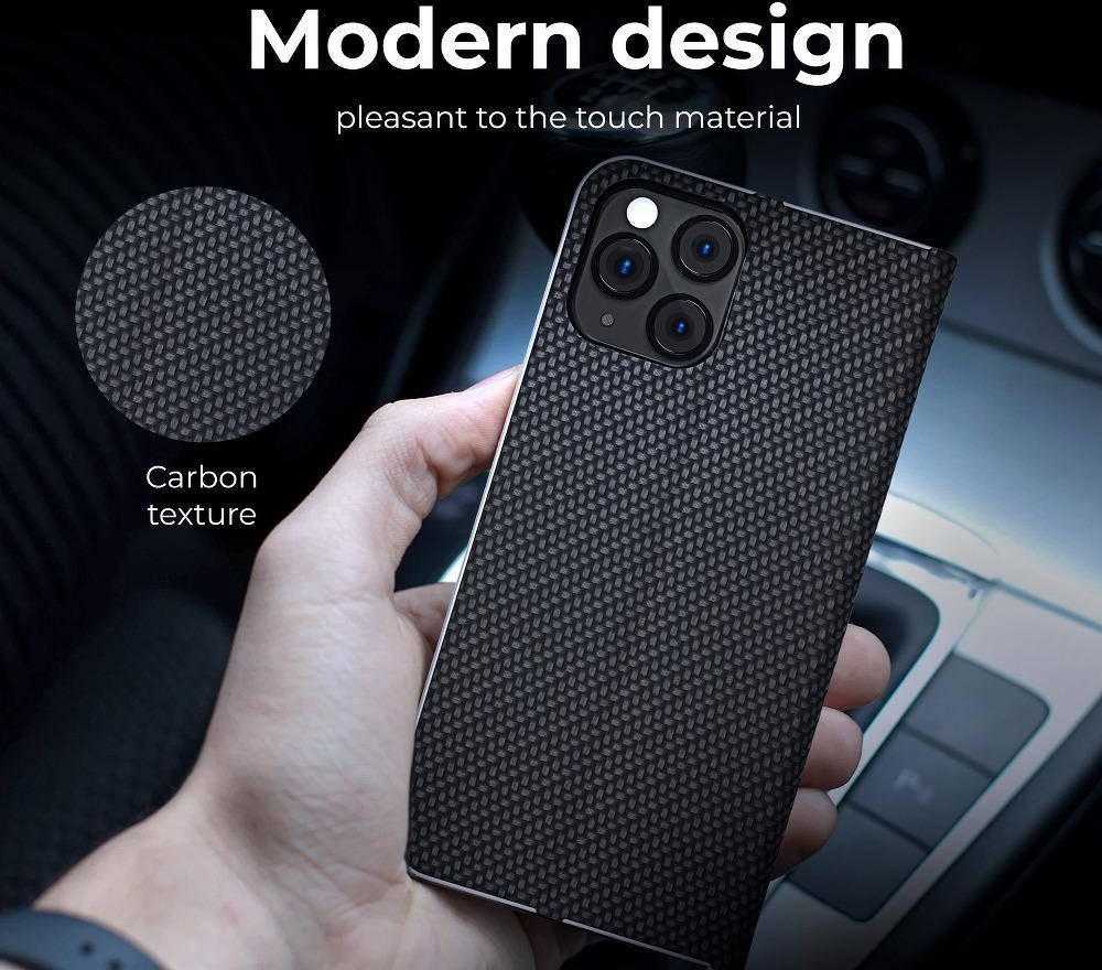 Forcell OEM atverčiamas dėklas iPhone 13 Luna Book Carbon juodas